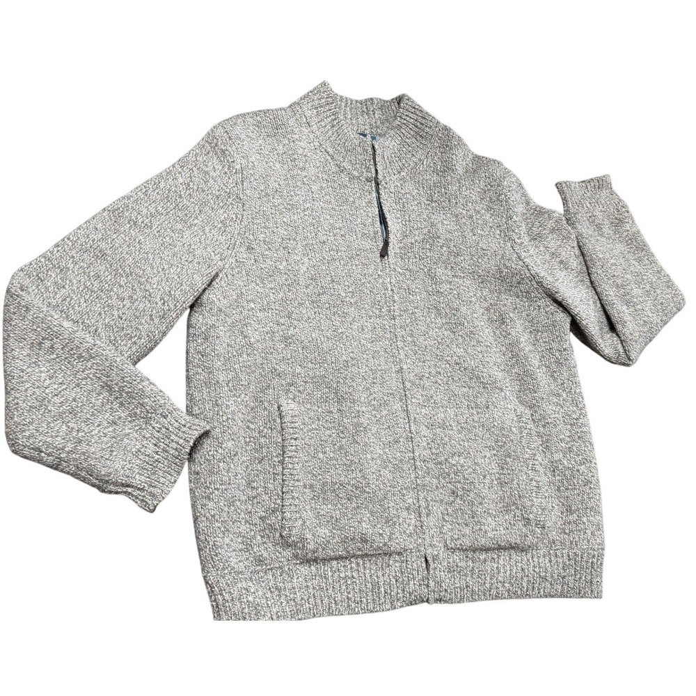 L.L. Bean Full Zip Lambswool Flannel Lined Sweater Gray Marl XL Gorpcore Cabin